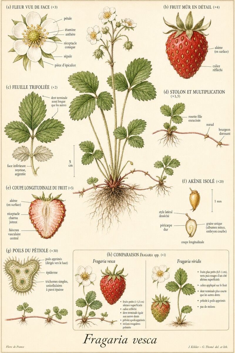 Planche botanique Fraisier des bois