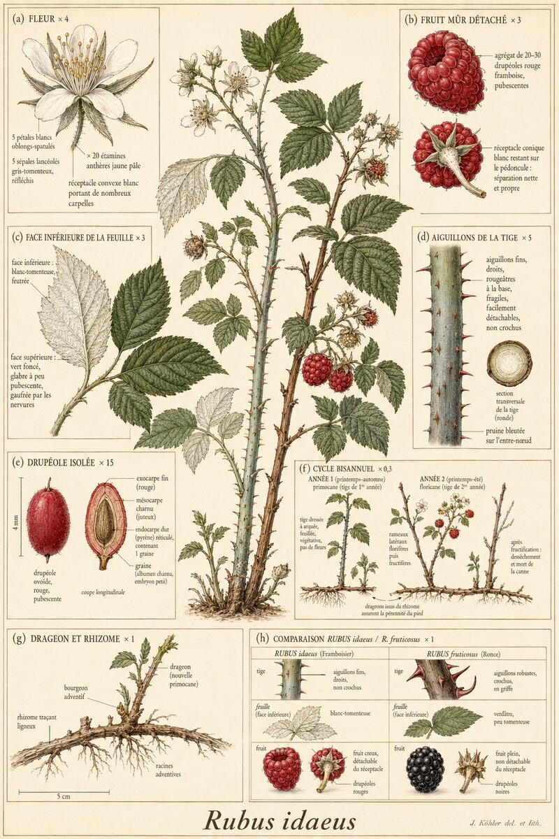 Planche botanique Framboisier