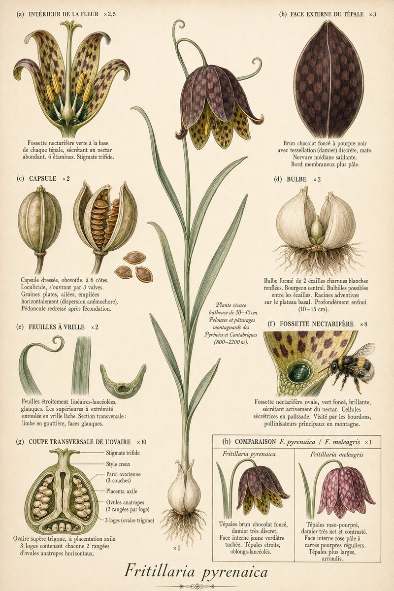 Planche botanique Fritillaire des Pyrénées