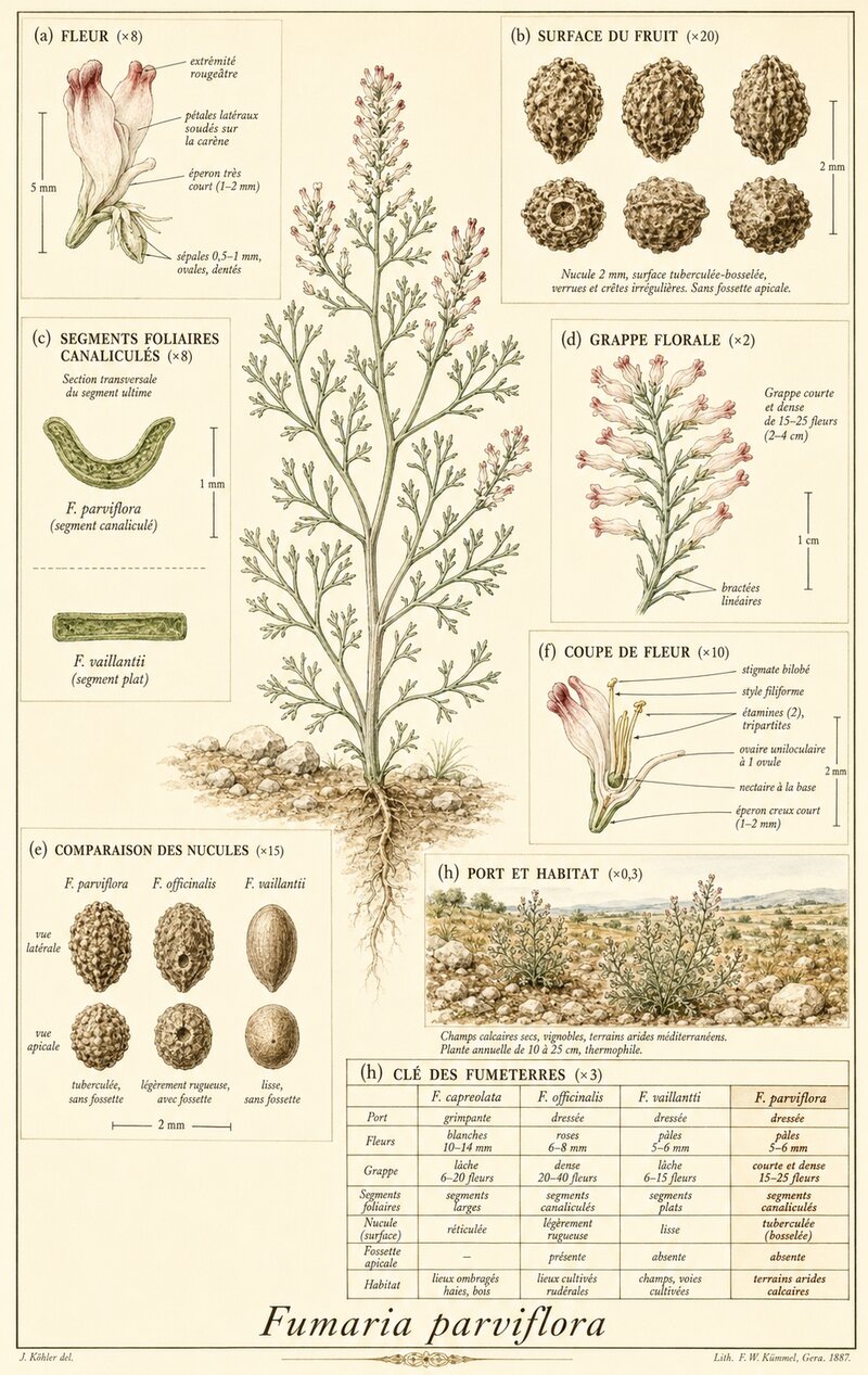 Planche botanique Fumeterre à petites fleurs