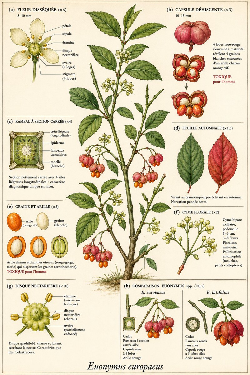 Planche botanique Fusain d'Europe