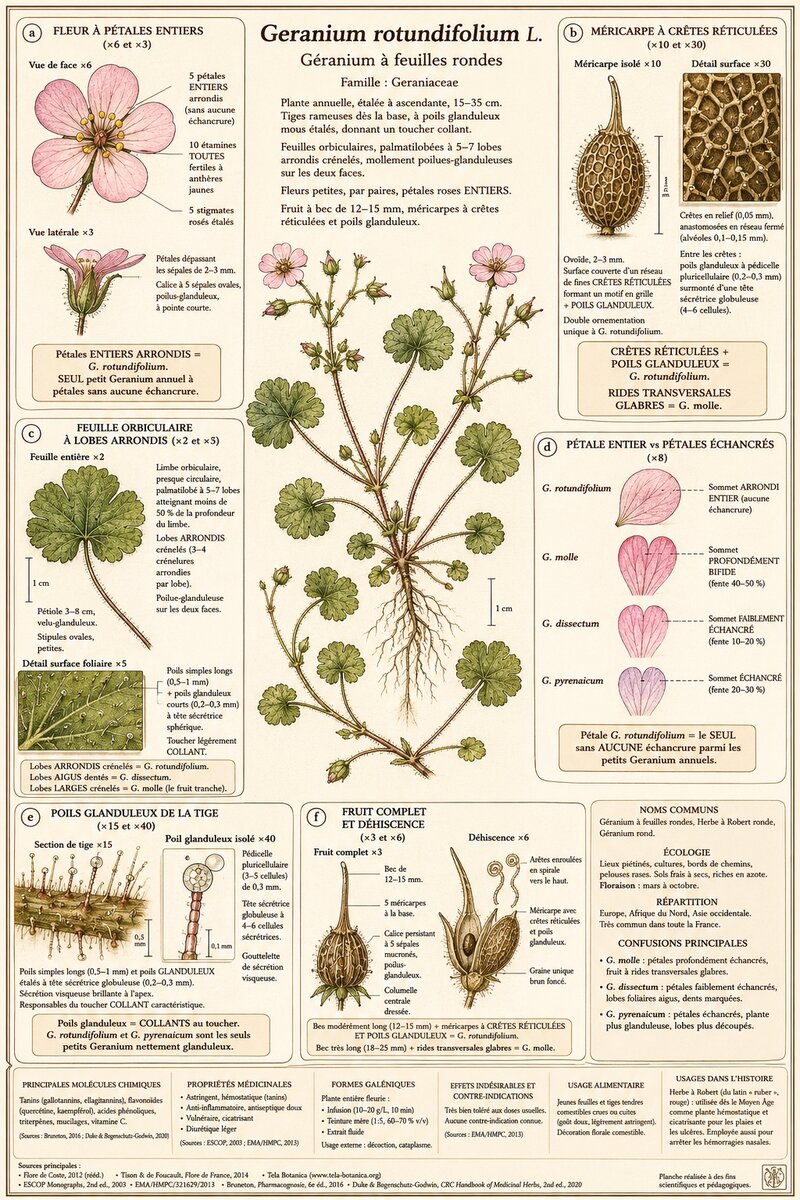 Planche botanique Géranium à feuilles rondes