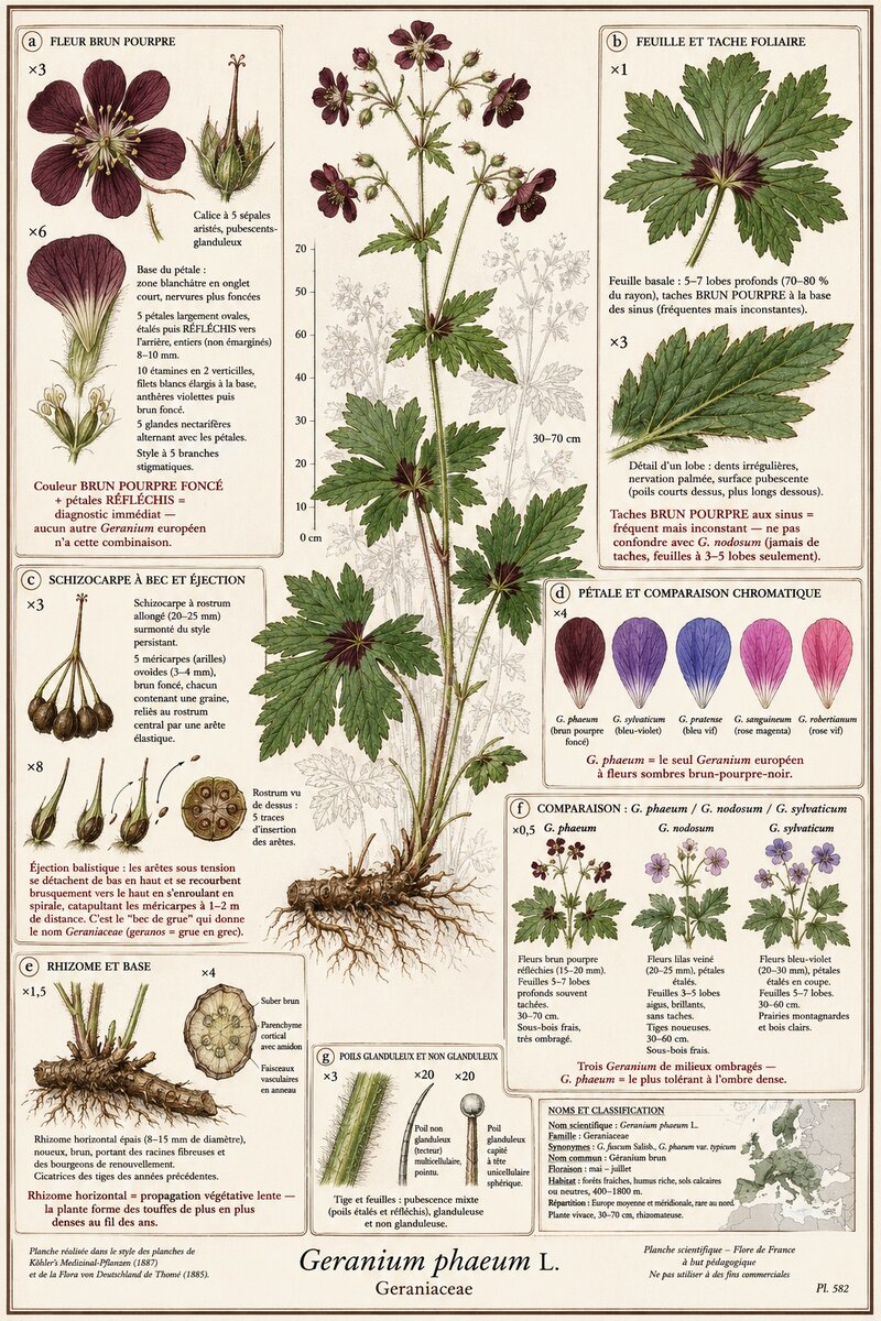 Planche botanique Géranium brun