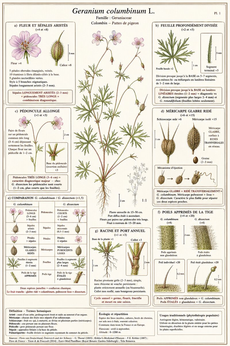 Planche botanique Géranium colombin