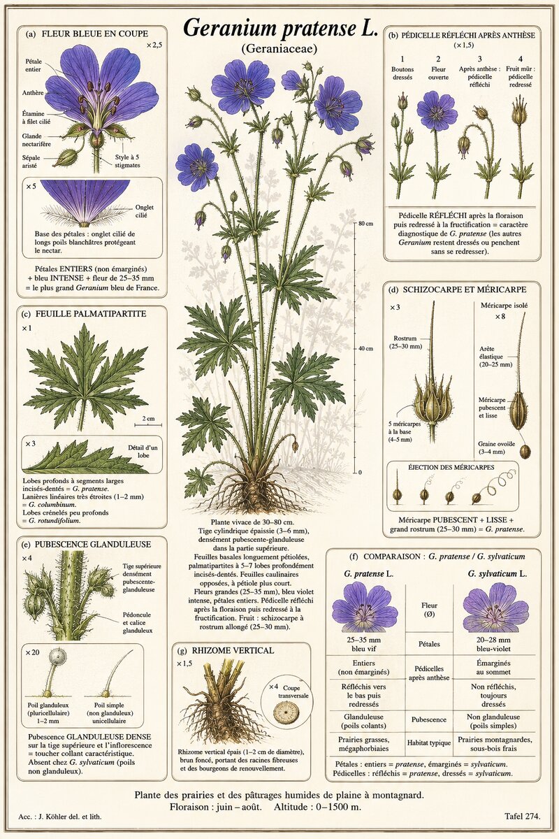 Planche botanique Géranium des prés