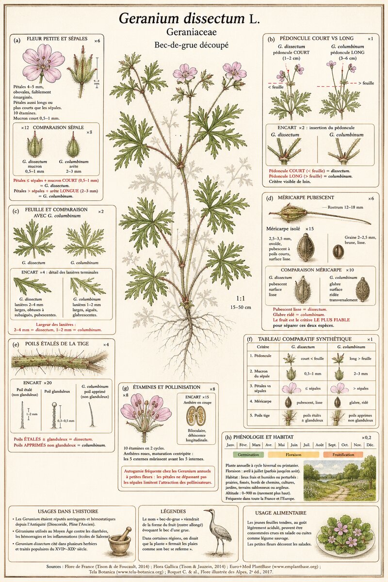 Planche botanique Géranium disséqué