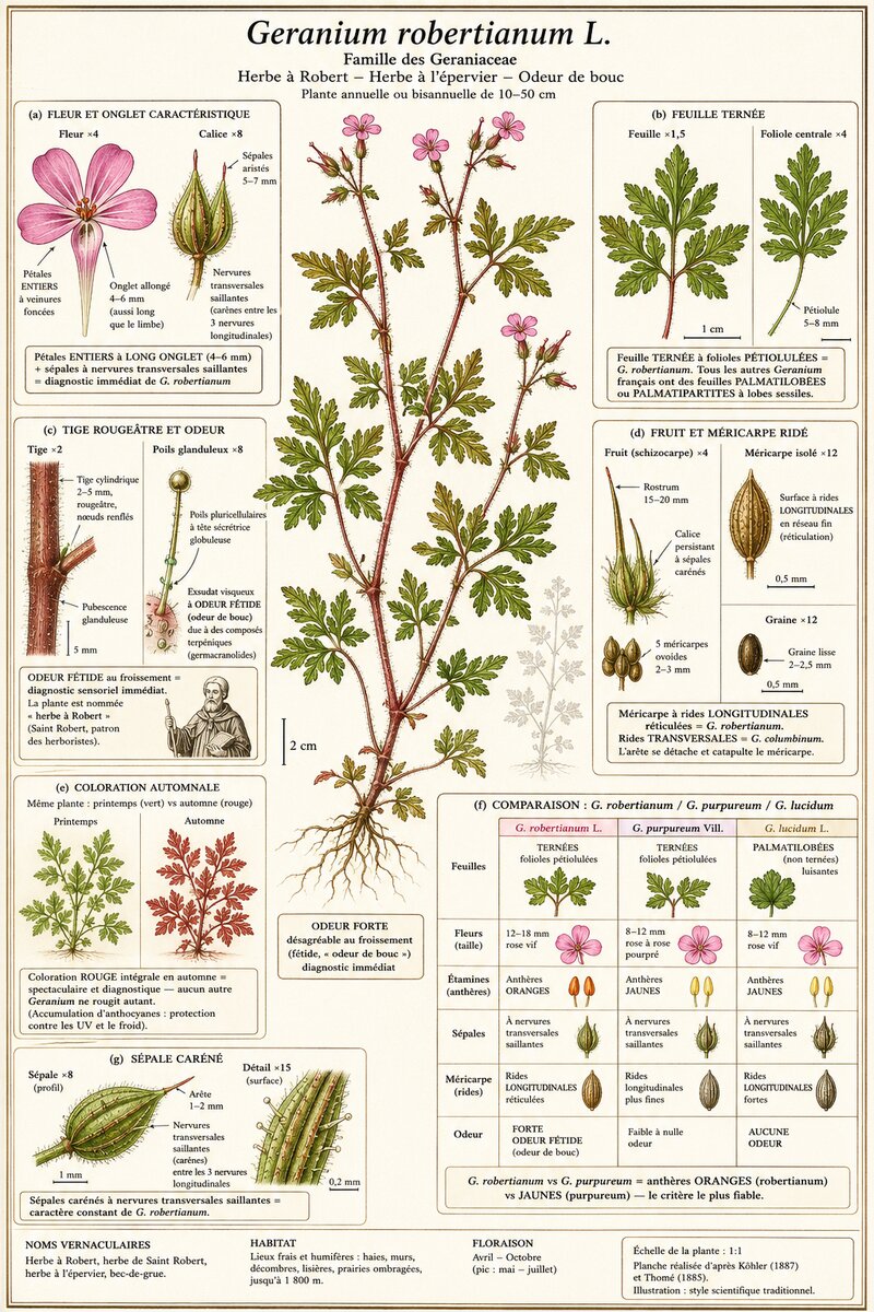 Planche botanique Géranium herbe-à-Robert