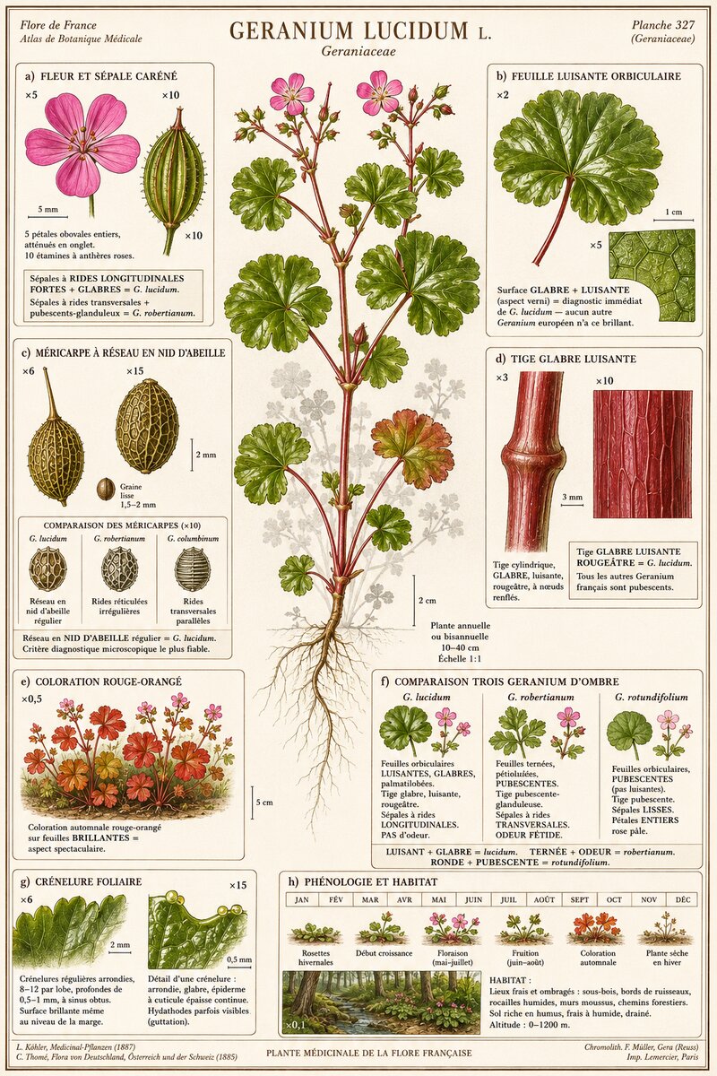 Planche botanique Géranium luisant