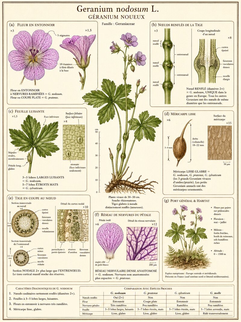 Planche botanique Géranium noueux