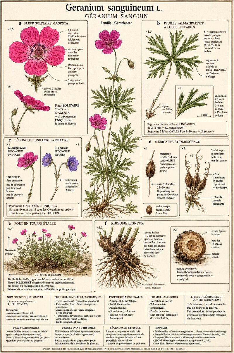 Planche botanique Géranium sanguin