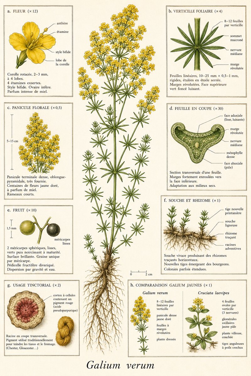 Planche botanique Gaillet jaune