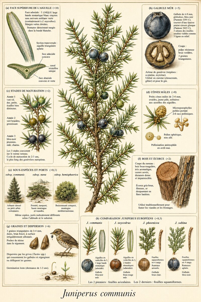 Planche botanique Genévrier commun