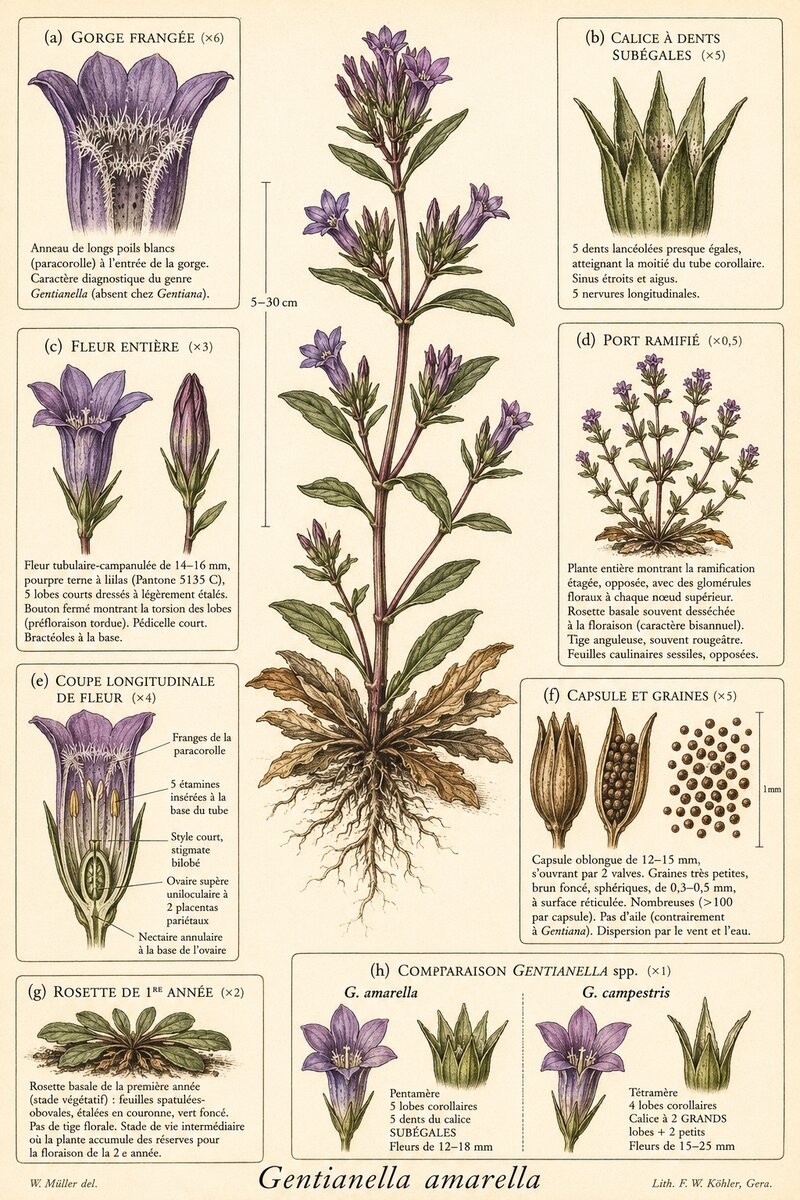 Planche botanique Gentiane amère