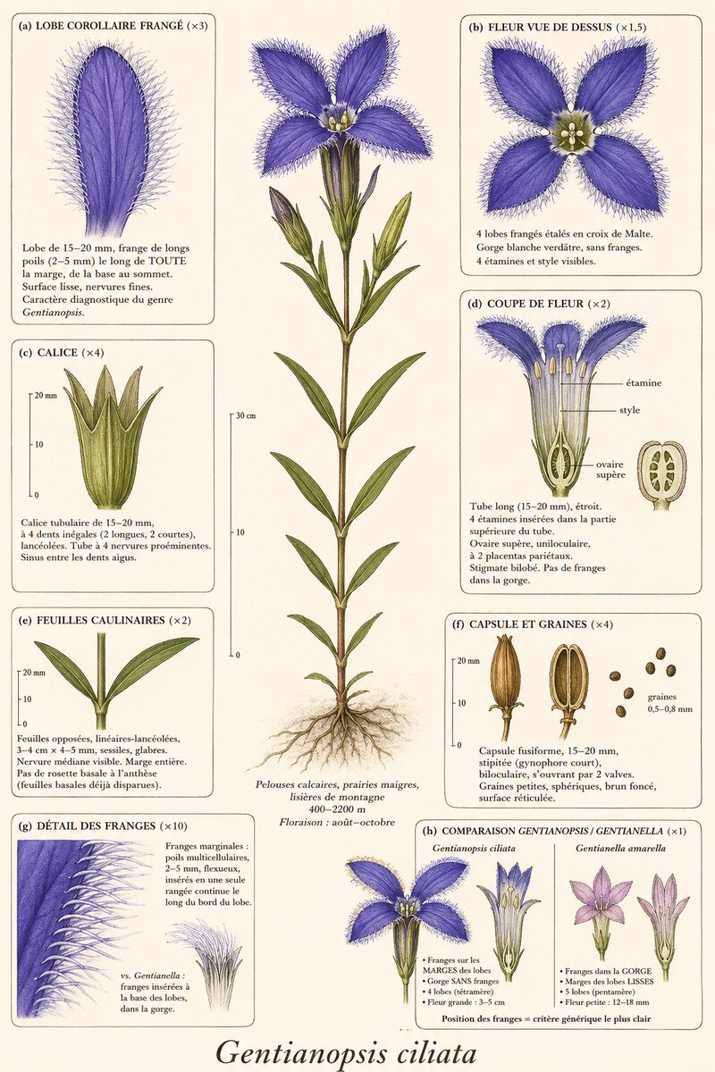 Planche botanique Gentiane ciliée