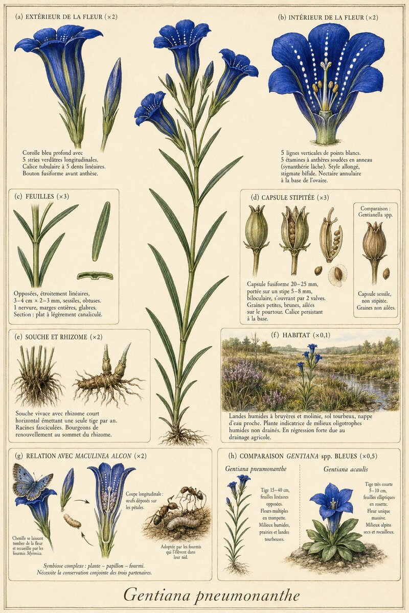 Planche botanique Gentiane des marais