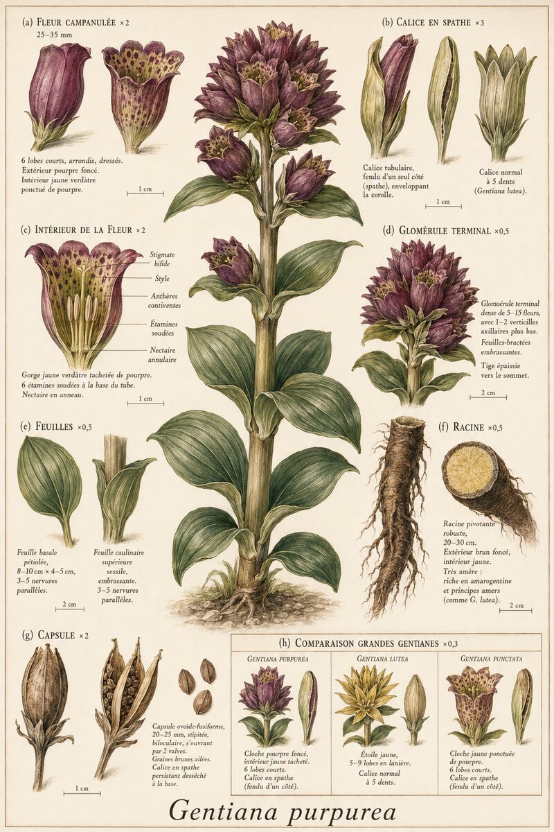 Planche botanique Gentiane pourpre