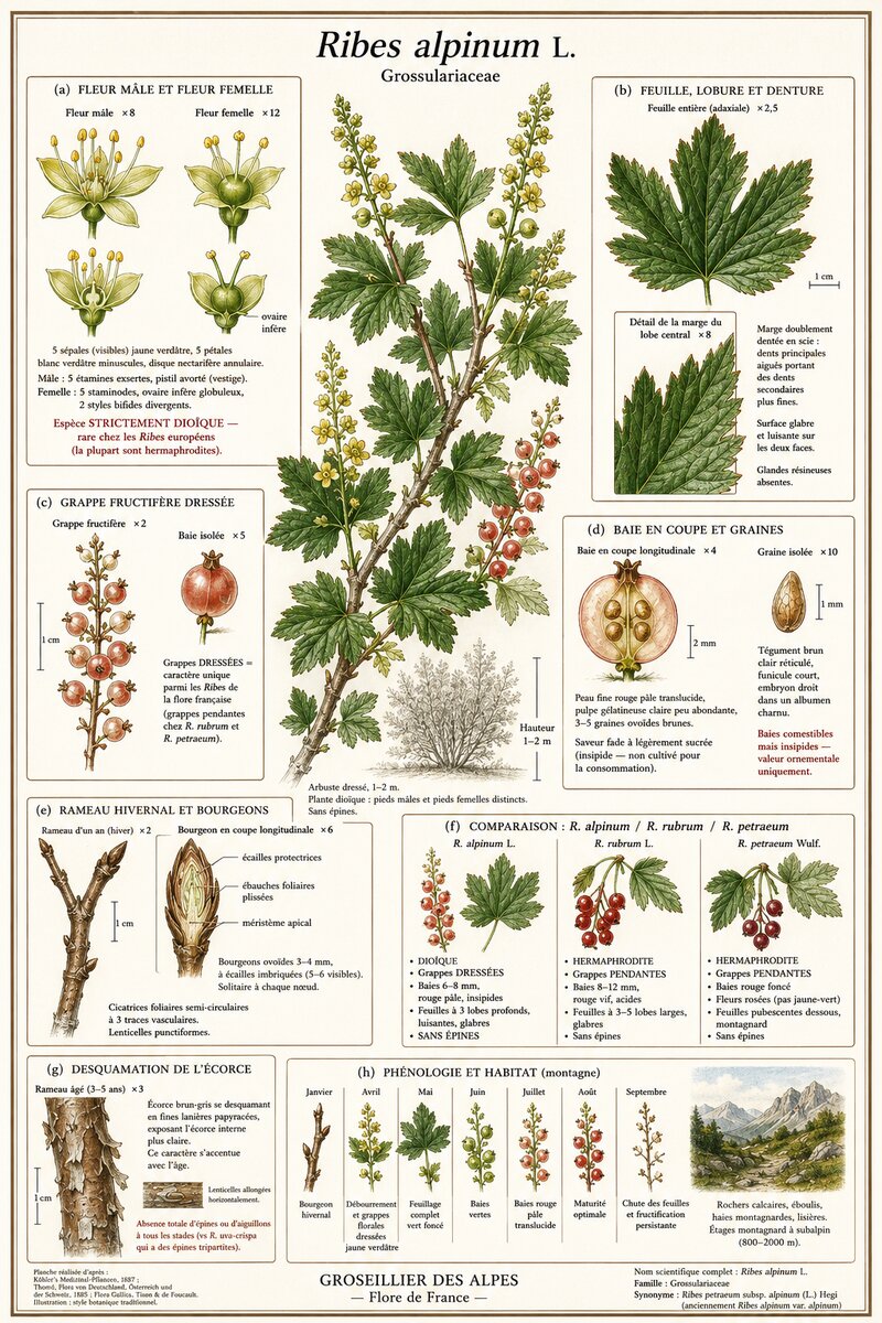 Planche botanique Groseillier des Alpes
