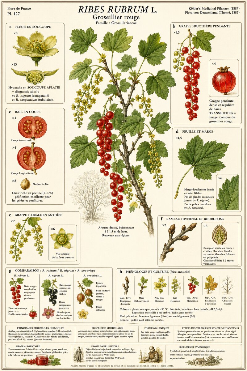 Planche botanique Groseillier rouge