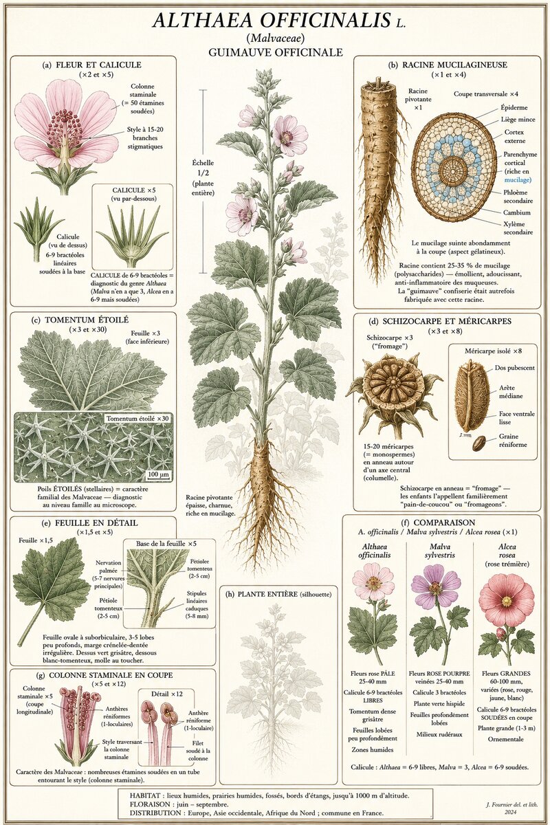 Planche botanique Guimauve officinale