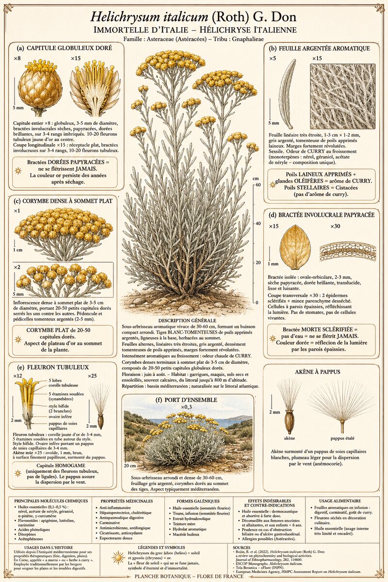 Planche botanique Hélichryse italienne