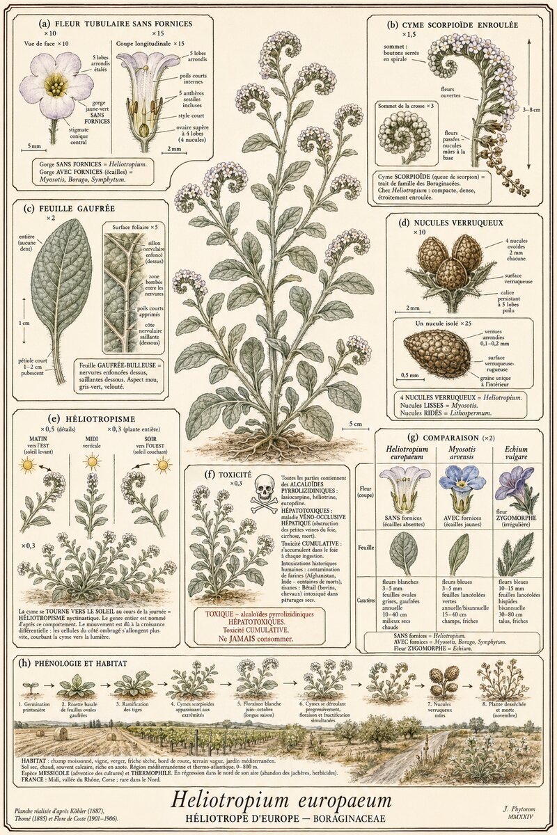 Planche botanique Héliotrope d'Europe