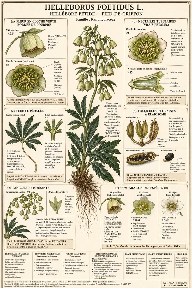 Planche botanique Hellébore fétide