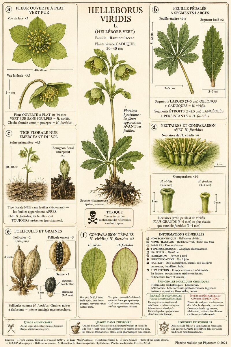 Planche botanique Hellébore vert