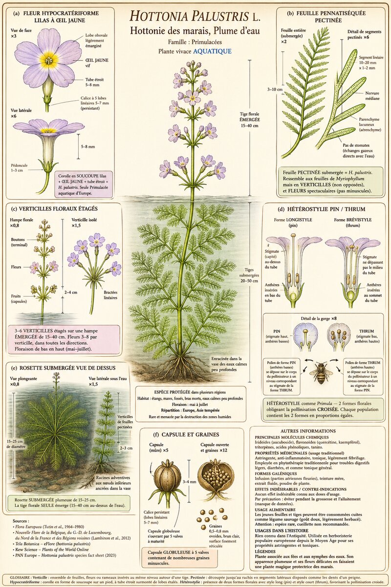Planche botanique Hottonie des marais
