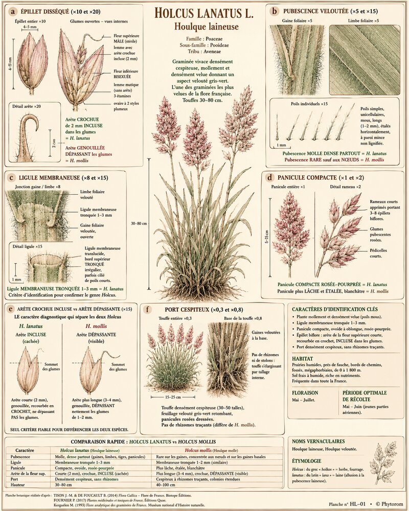 Planche botanique Houlque laineuse