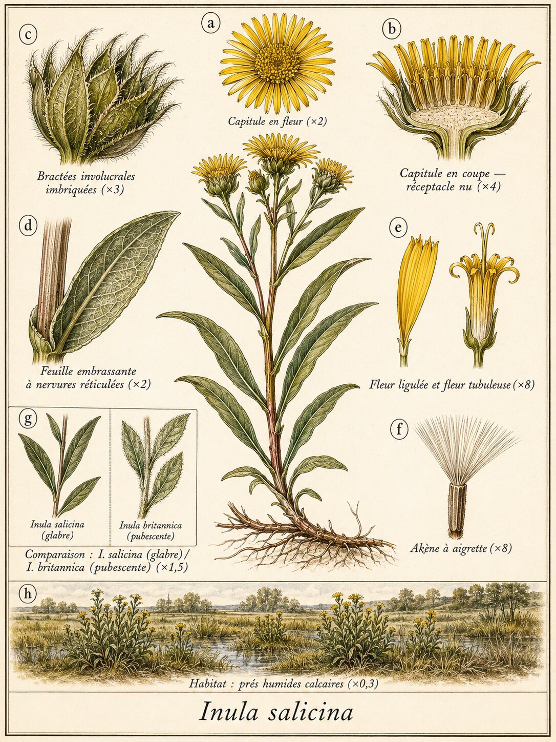 Planche botanique Inule à feuilles de saule