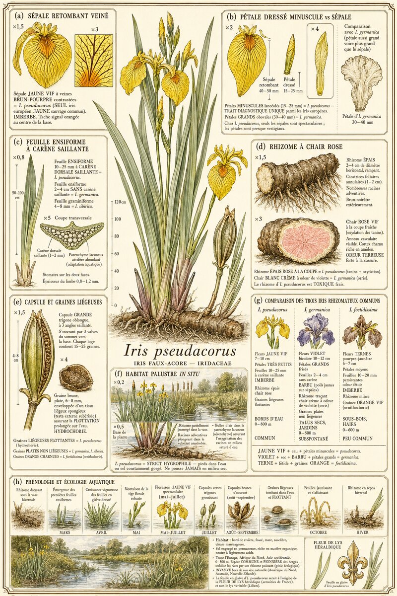 Planche botanique Iris faux-acore