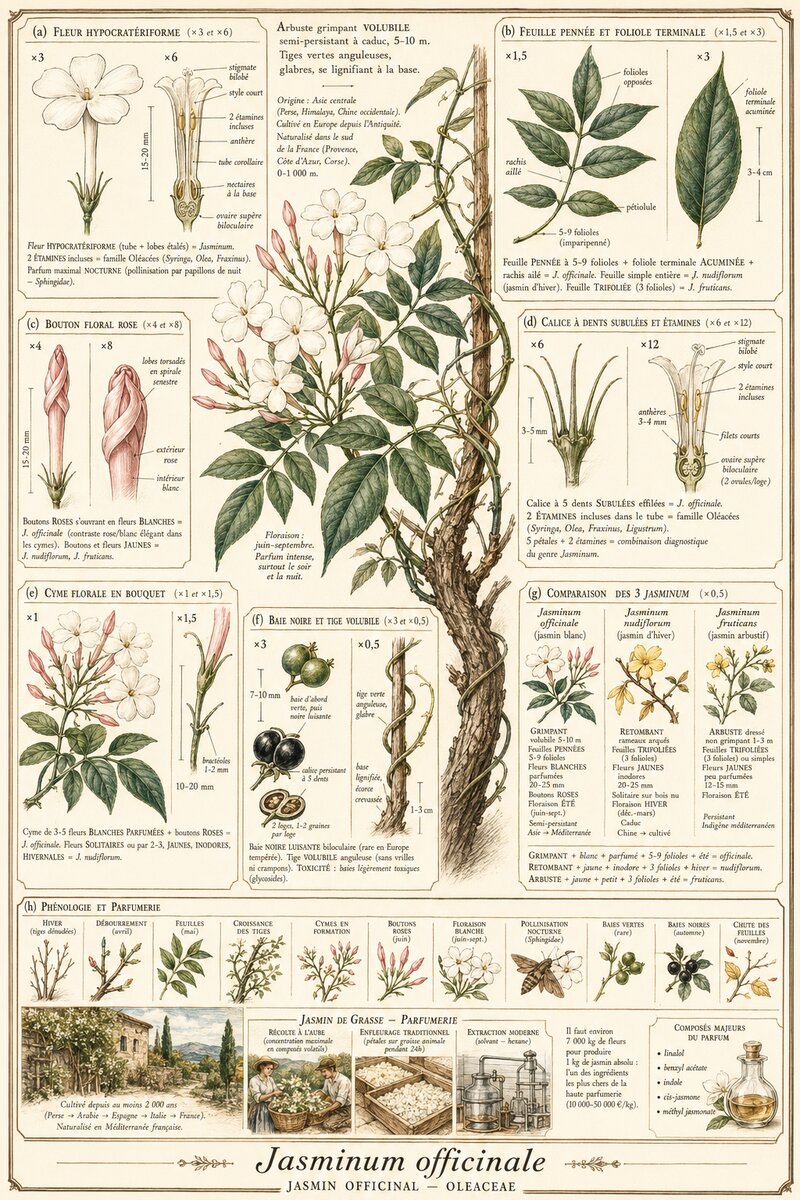 Planche botanique Jasmin officinal