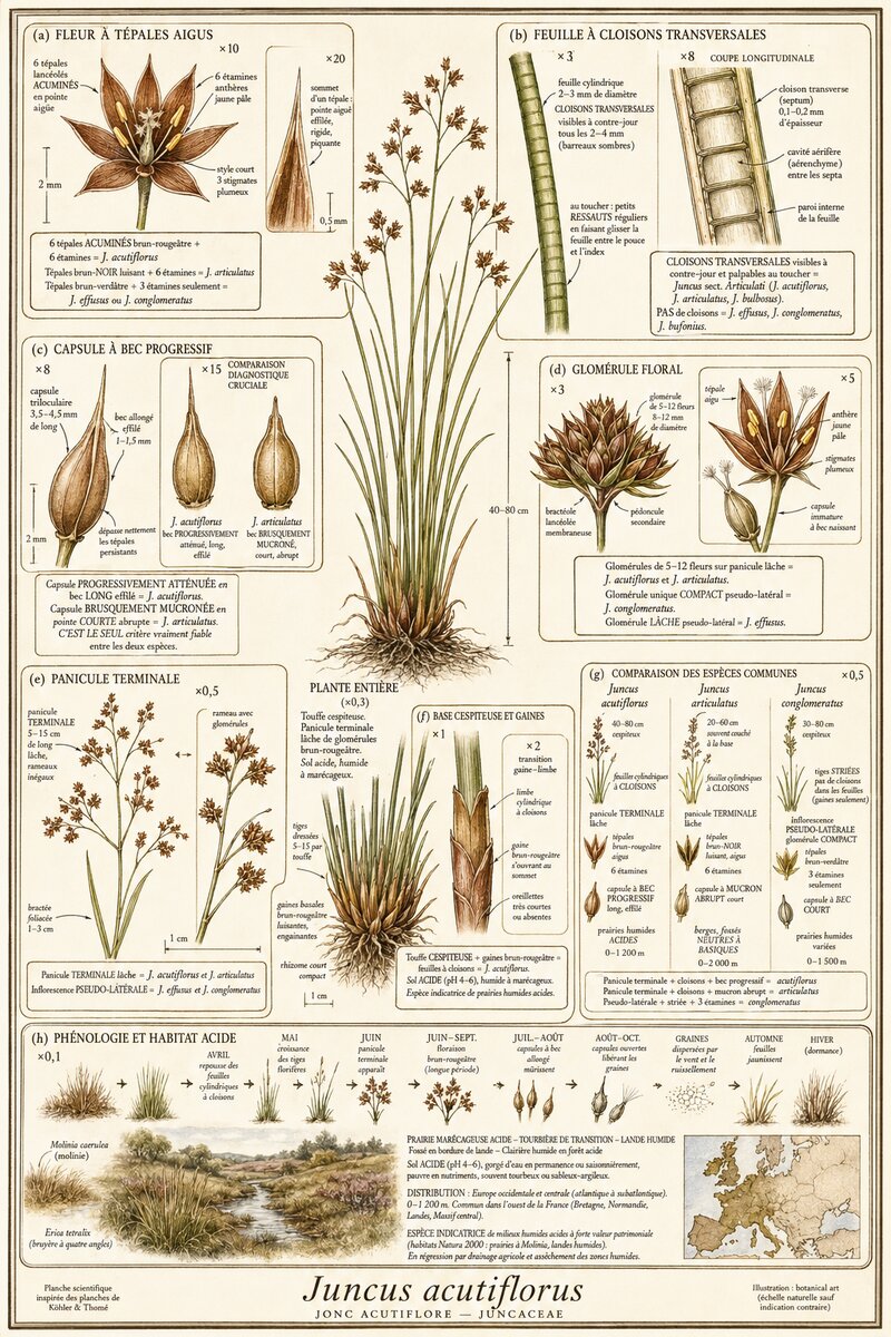 Planche botanique Jonc acutiflore