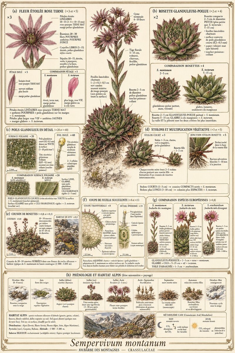 Planche botanique Joubarbe des montagnes