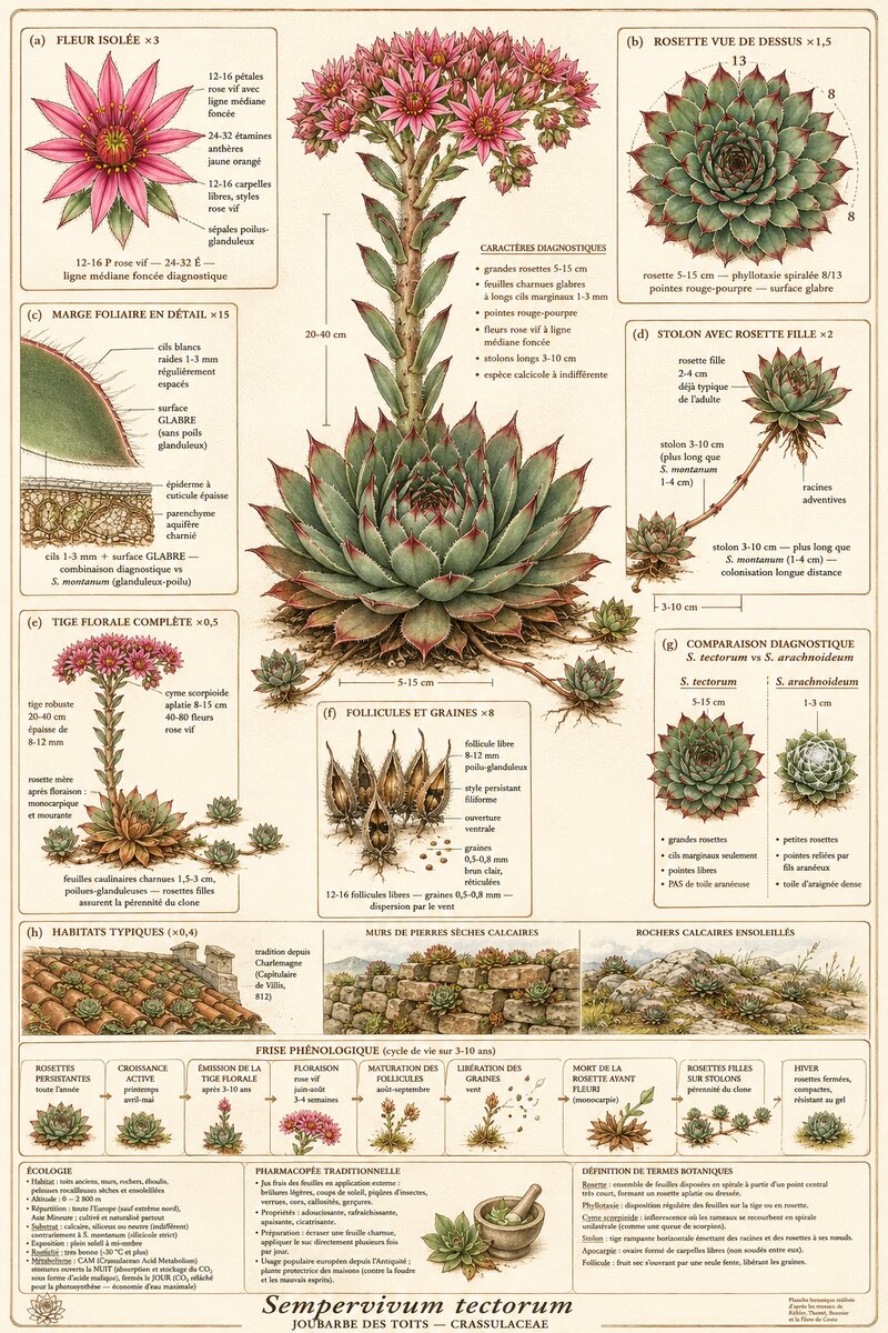 Planche botanique Joubarbe des toits