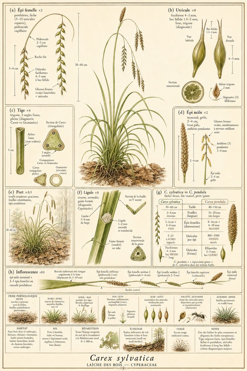 Planche botanique Laîche des bois