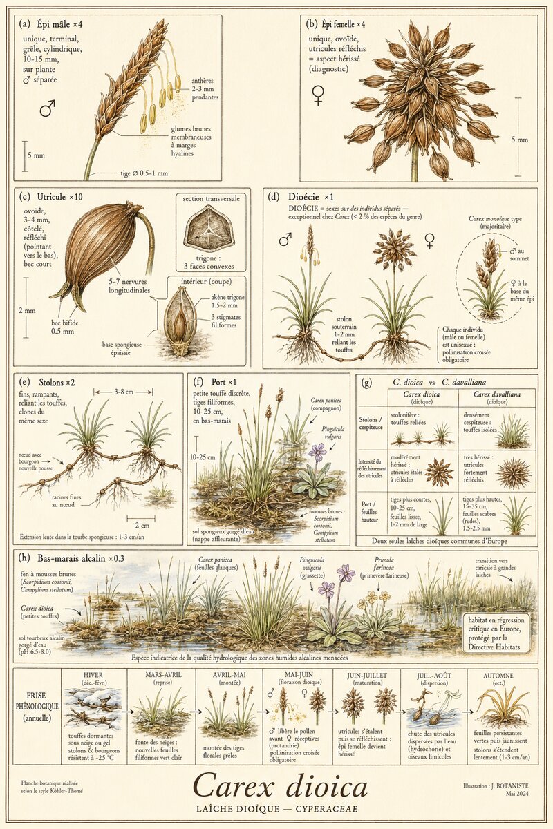 Planche botanique Laîche dioïque