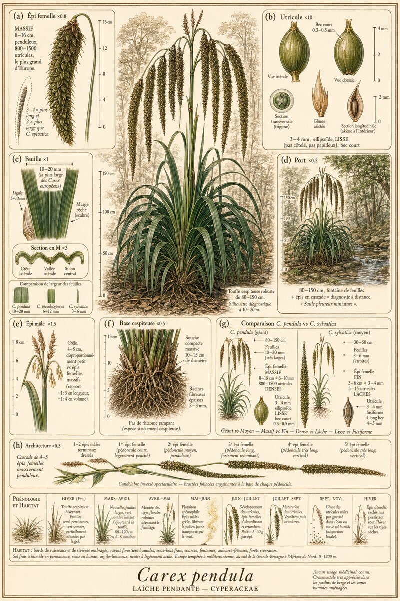 Planche botanique Laîche pendante