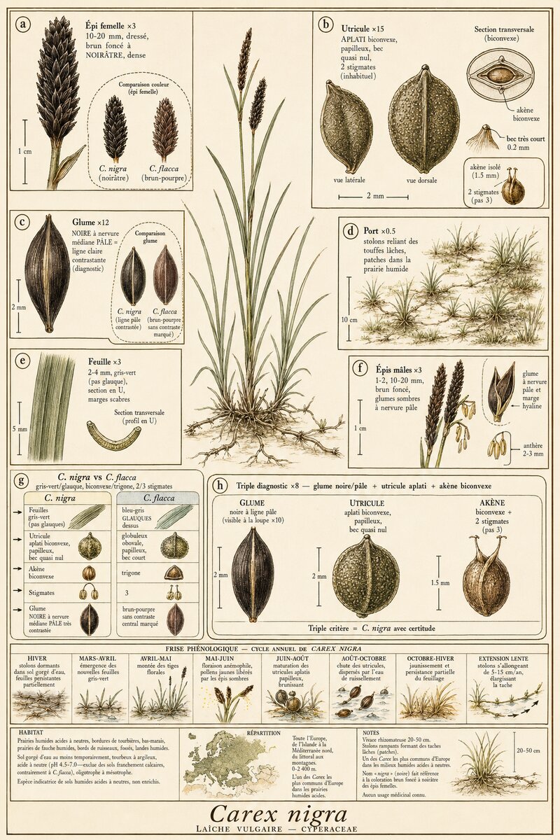 Planche botanique Laîche vulgaire