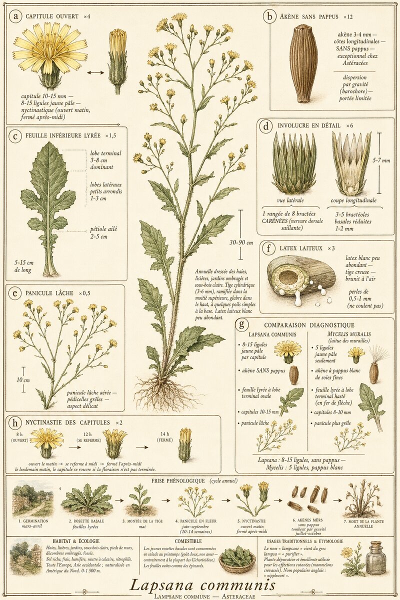 Planche botanique Lampsane commune