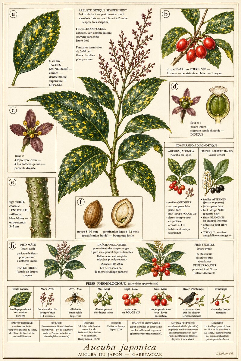 Planche botanique Laurier du Japon