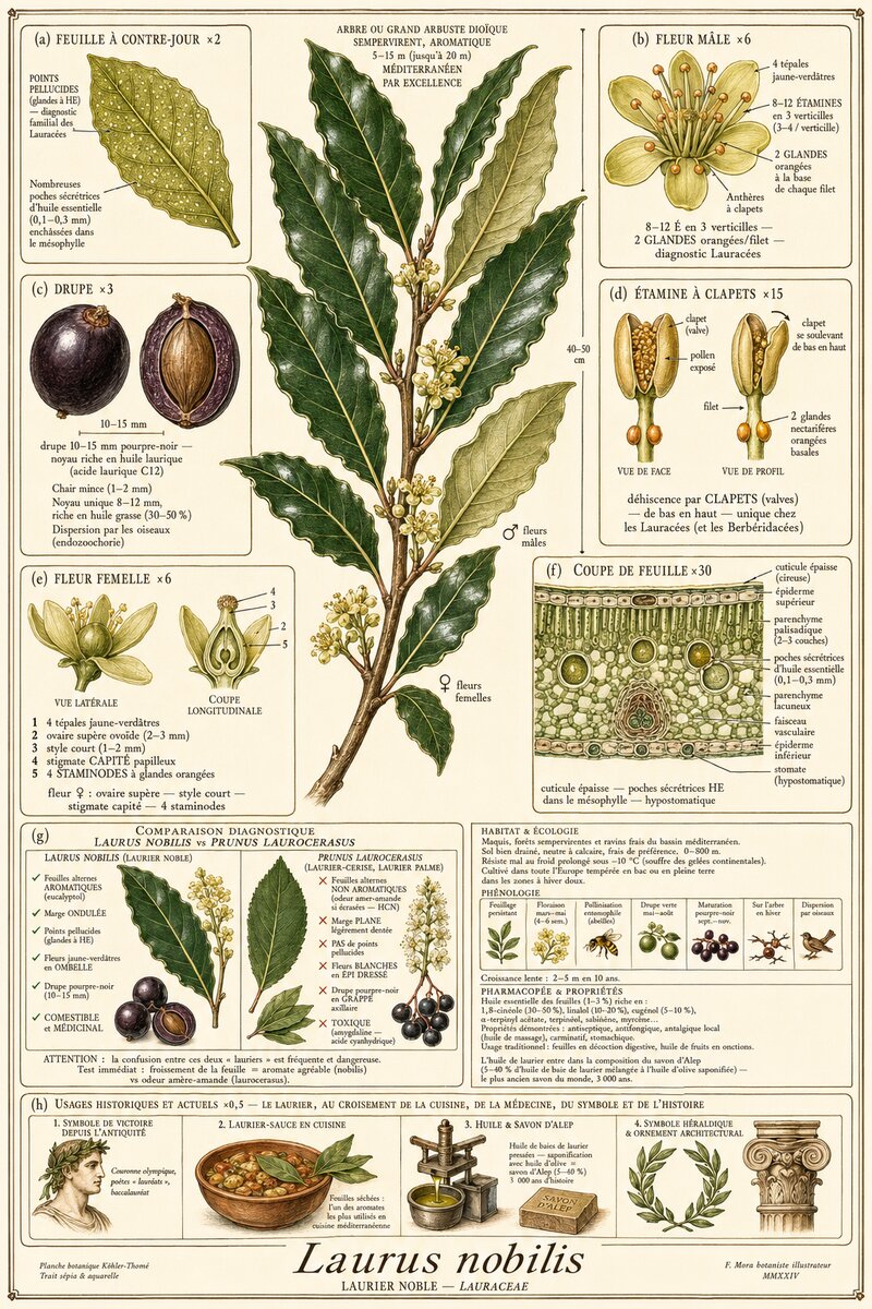 Planche botanique Laurier noble