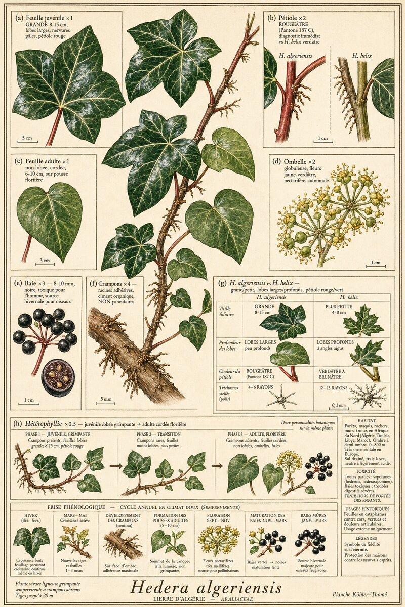 Planche botanique Lierre d'Algérie