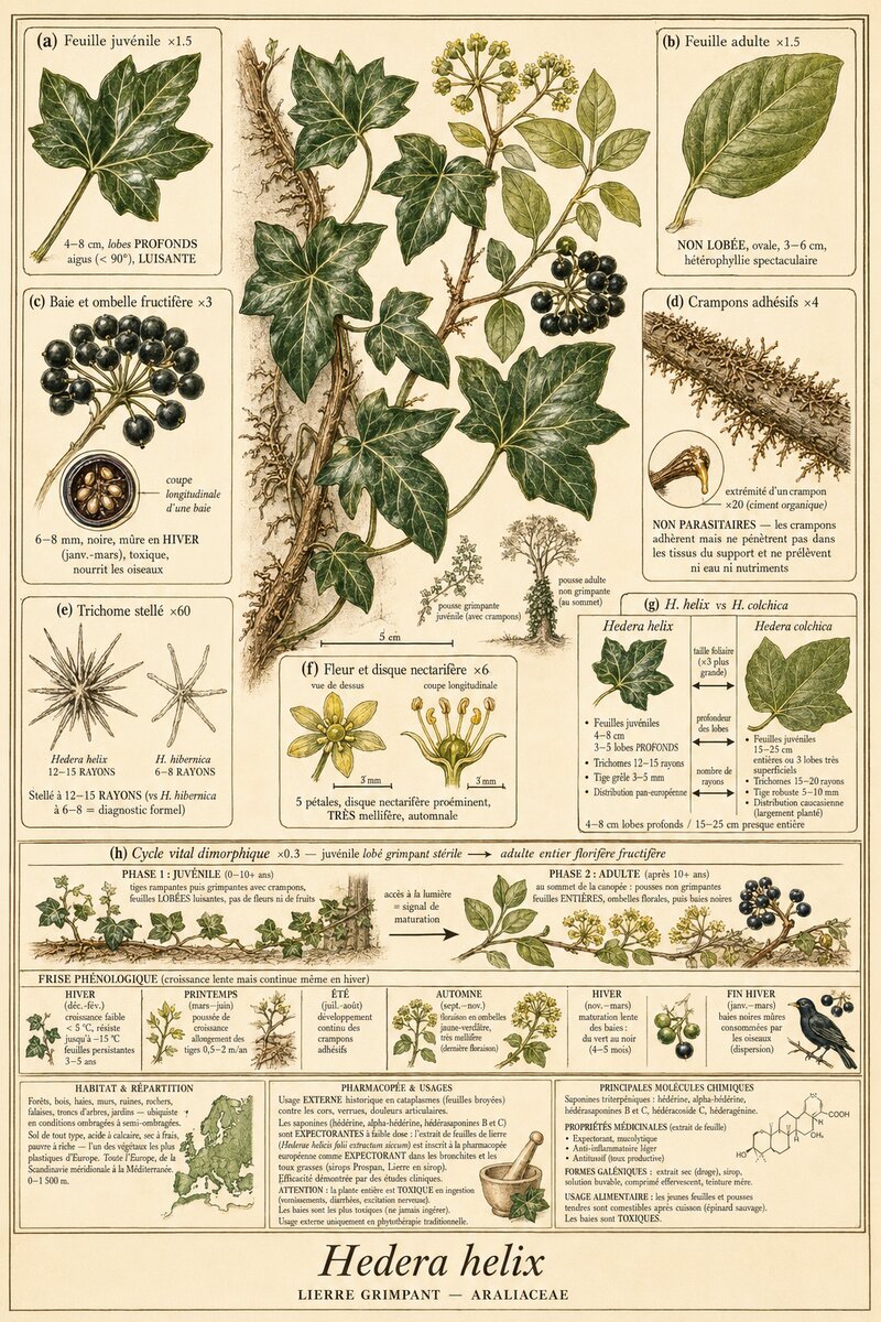 Planche botanique Lierre grimpant