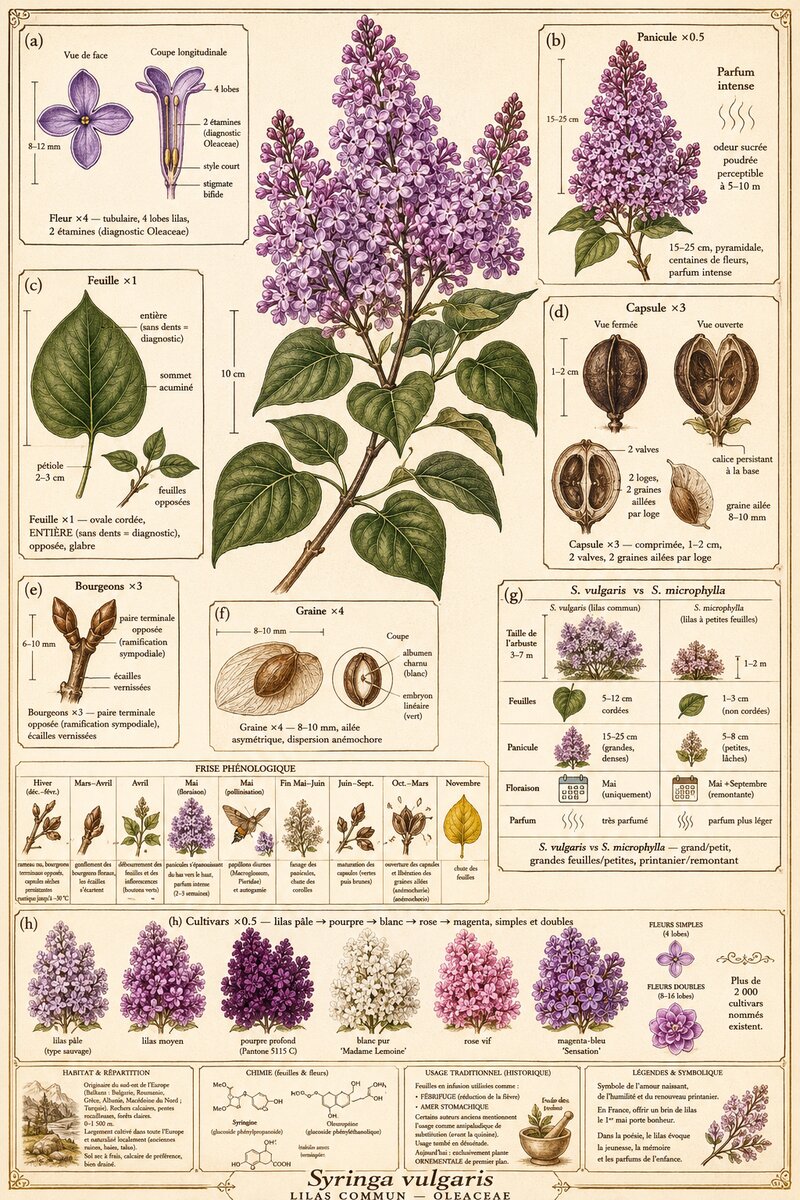 Planche botanique Lilas commun