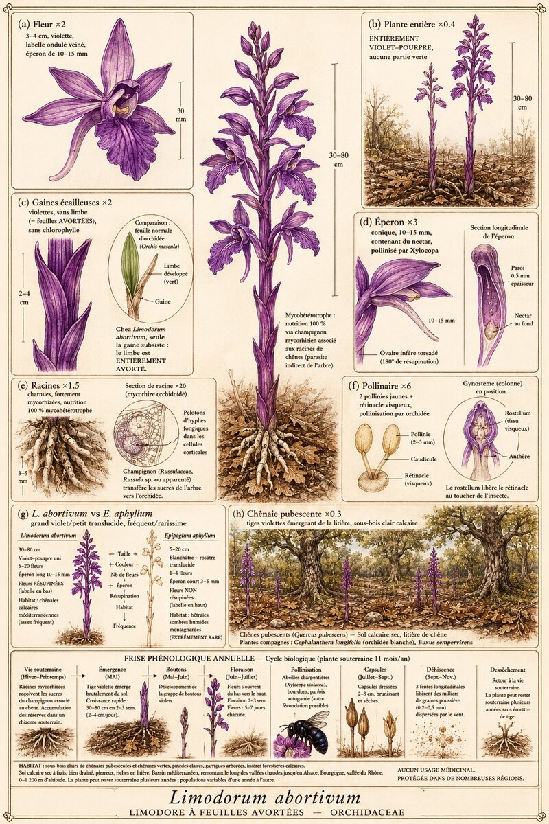 Planche botanique Limodore à feuilles avortées