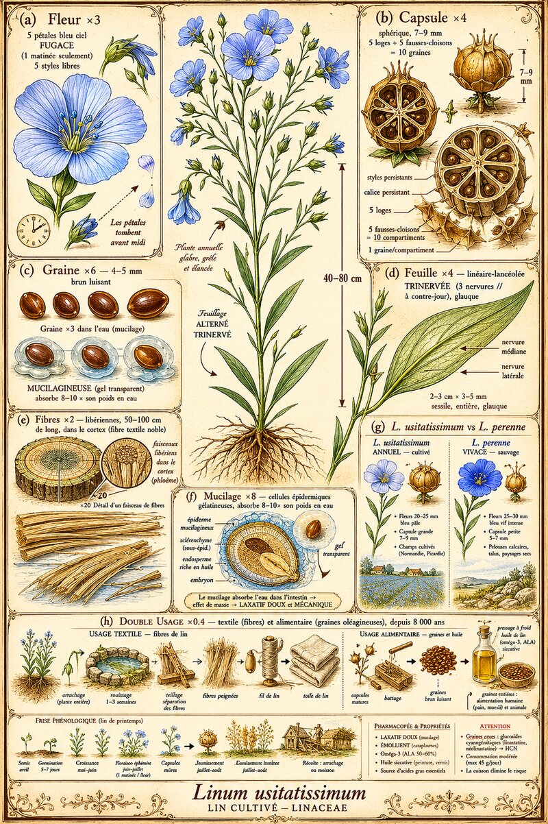 Planche botanique Lin cultivé