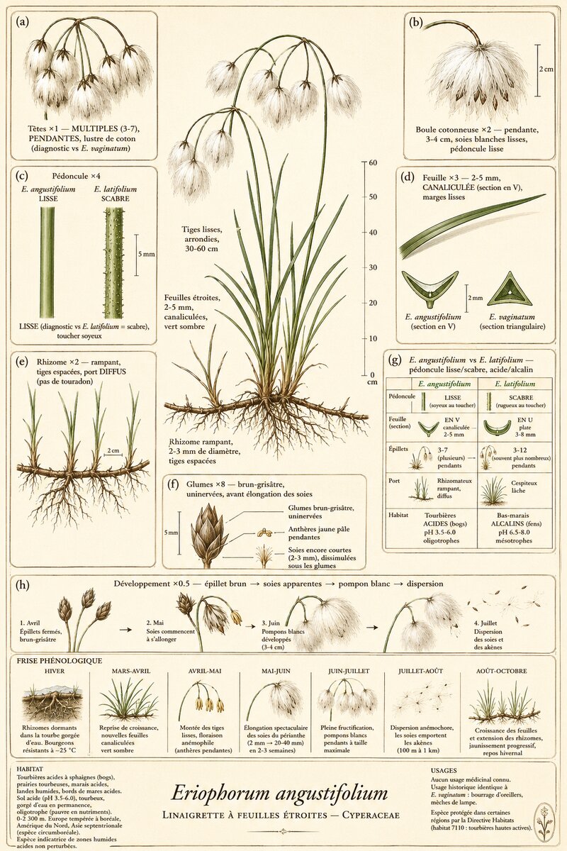 Planche botanique Linaigrette à feuilles étroites