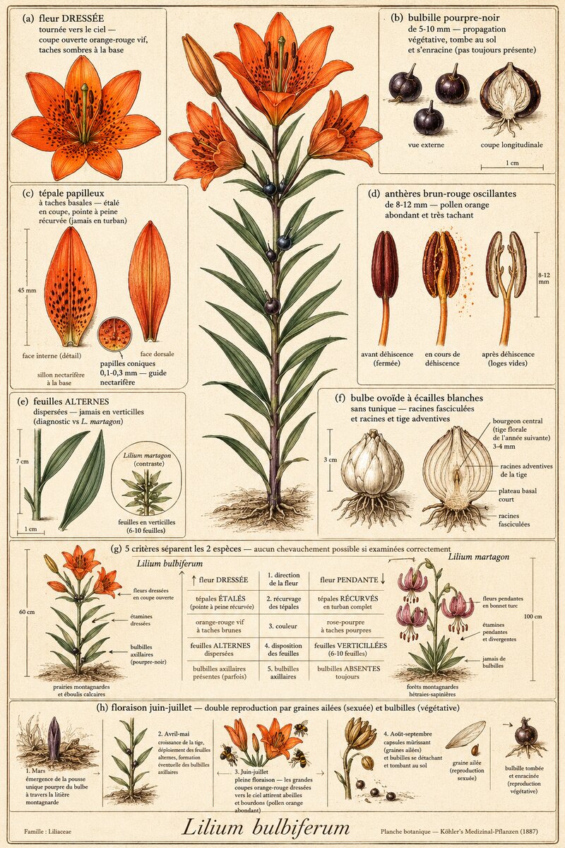 Planche botanique Lis orangé