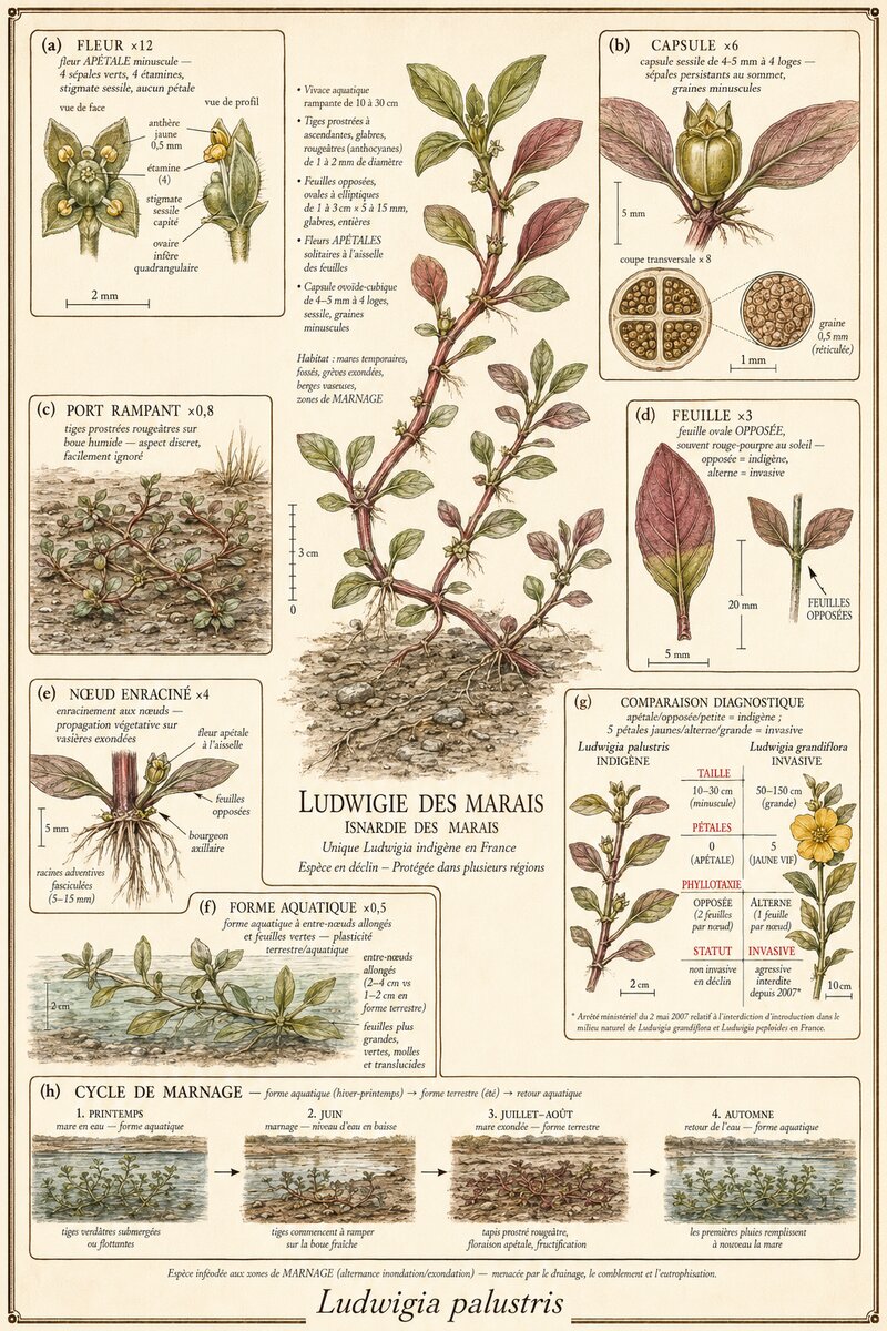 Planche botanique Ludwigie des marais
